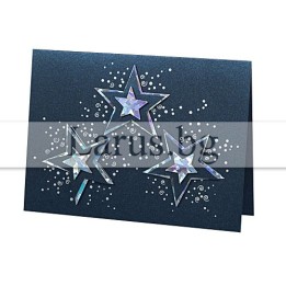 Луксозна коледна картичка ЗД 0762 - Тъмносин металик със звезди