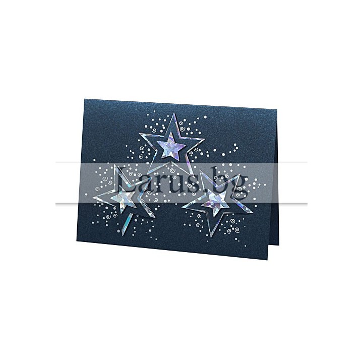 Луксозна коледна картичка ЗД 0762 - Тъмносин металик със звезди