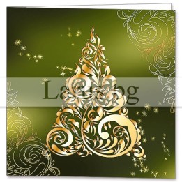 Коледна двойна картичка ZD-0968 | Златиста елха