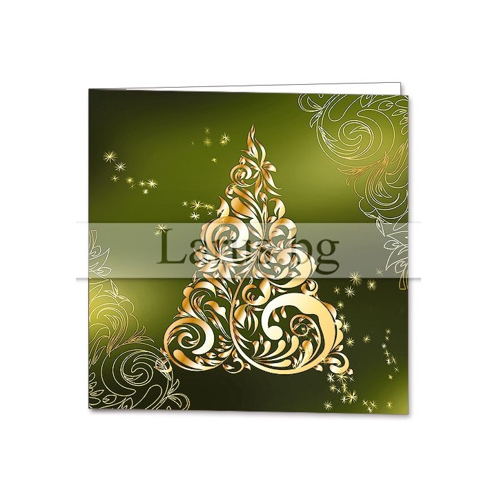 Коледна двойна картичка ZD-0968 | Златиста елха