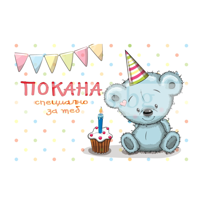Детска покана за рожден ден - Плюшено мече | 1-PM-0313