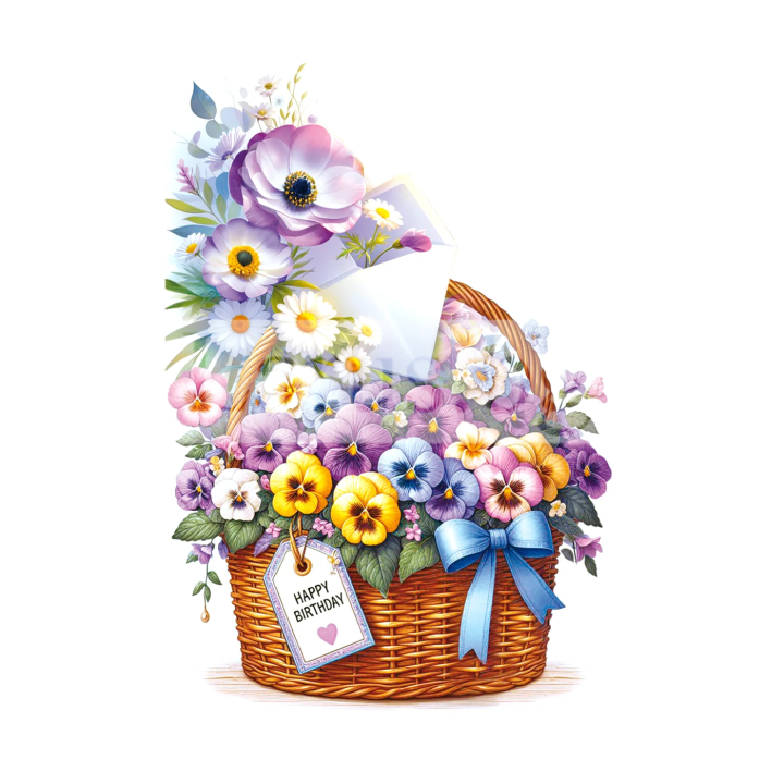 Мини картичка за рожден ден с цветя и златен глитер