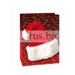 Коледна подаръчна торбичка с шапка на Дядо Коледа 43х33 см