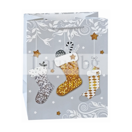 Коледна подаръчна торбичка 18х23х10см с брокат