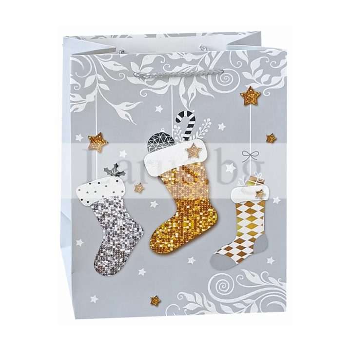 Коледна подаръчна торбичка 18х23х10см с брокат