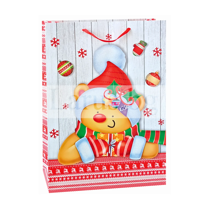 Новогодишна подаръчна торбичка с мече 31х43х12 см