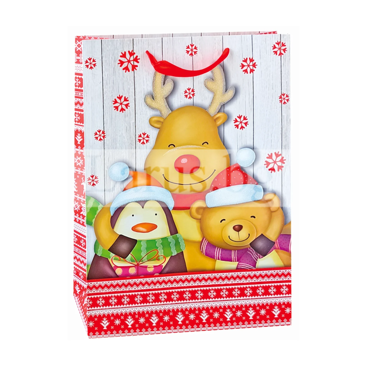 Коледна подаръчна торбичка с животни - 31х43х12см