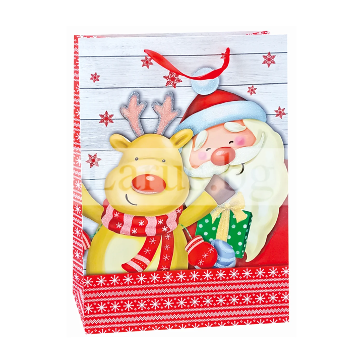 Коледна подаръчна торбичка 346 с Дядо Коледа и елен