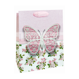 Подаръчна торбичка с пеперуда и рози 18x8x23см