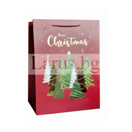 Коледна подаръчна торбичка с елхи 30х40 см | 13-PT-0478