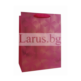 Подаръчна торбичка 18x8x23 см - Розова с геометричен дизайн