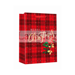 Коледна подаръчна торбичка 0593 с кариран десен