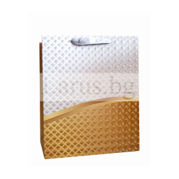 Луксозна подаръчна торбичка бяло и златисто 26x10x32см
