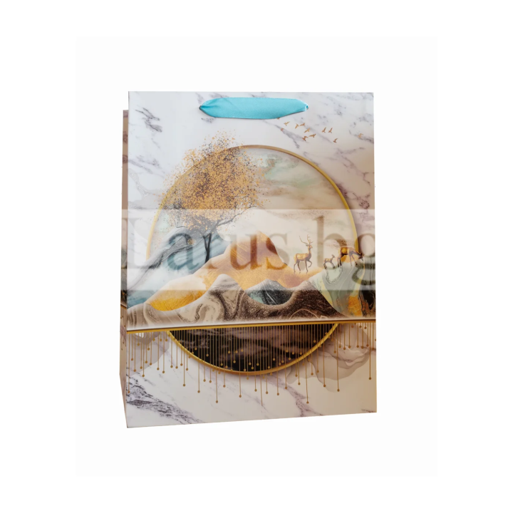 Подаръчна торбичка с елени и златисти елементи 26x10x32см