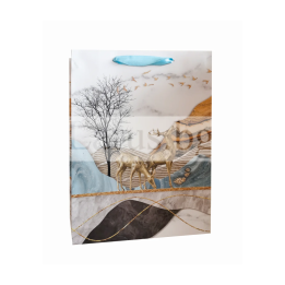 Подаръчна торбичка с елени - 26x10x32 см | Празнична опаковка