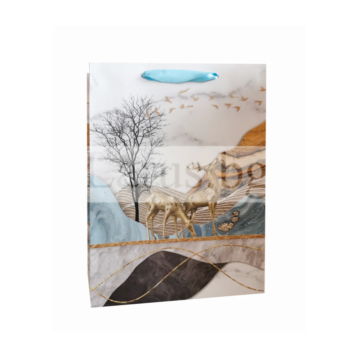 Подаръчна торбичка с елени - 26x10x32 см | Празнична опаковка