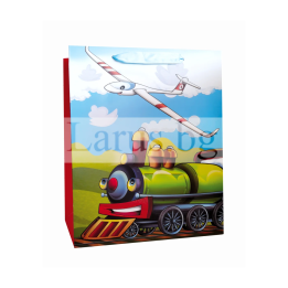 Детска подаръчна торбичка с влакче и самолет 26x10x32см