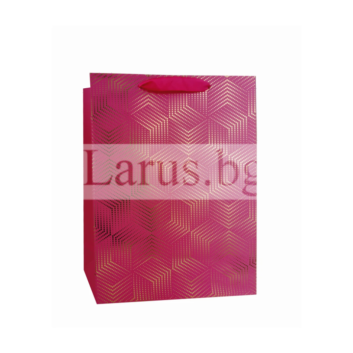 Подаръчна торбичка 0643 - Розова със златист геометричен дизайн