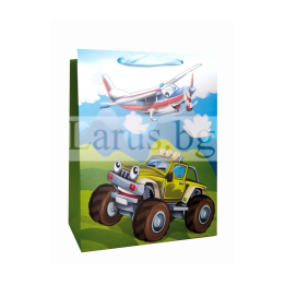 Детска подаръчна торбичка с превозни средства 30х12х40см