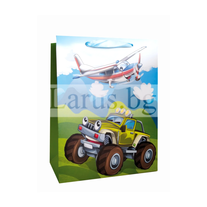 Детска подаръчна торбичка с превозни средства 30х12х40см