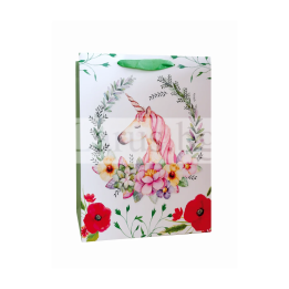 Подаръчна торбичка с еднорог и цветя 30х12х40см