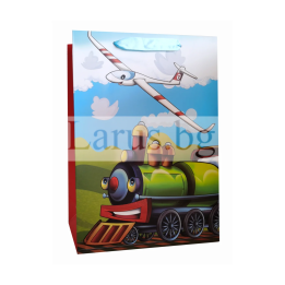 Детска подаръчна торбичка с влакче и самолет - 18x8x23см