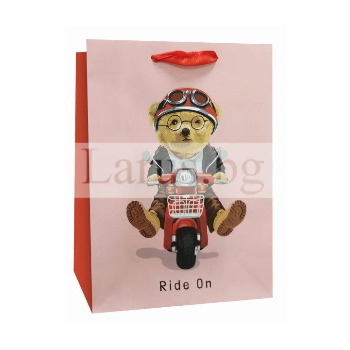 Подаръчна торбичка с мече на скутер - 26x32x10 см