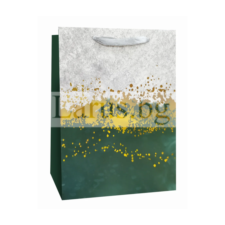 Подаръчна торбичка 18х23х8 см - Зелено и златисто
