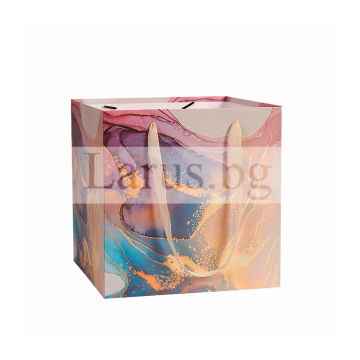 Луксозна подаръчна торбичка 14.5х15х6 см - абстрактен дизайн