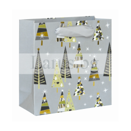 Коледна подаръчна торбичка с елхички - 14.5х15х6 см