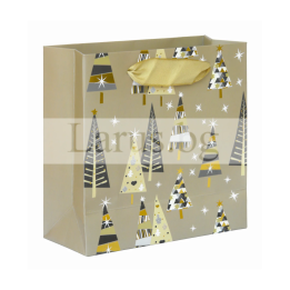Коледна подаръчна торбичка с елхи 14.5х15х6см