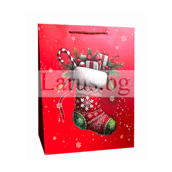 Коледна подаръчна торбичка с коледен чорап 18х23х8 см