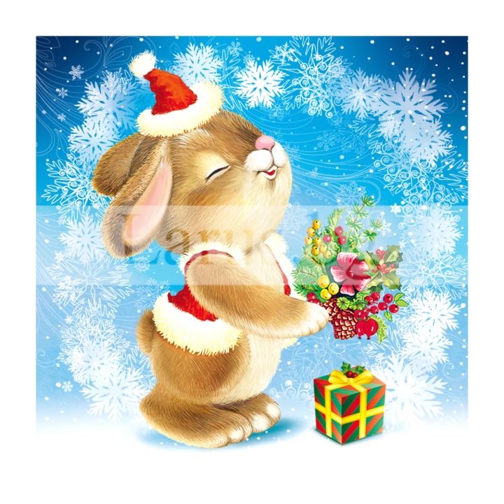 Коледна мини картичка със зайче - 1-ZM-0200