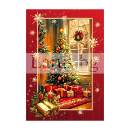 Коледна мини картичка с елха и златен глитер - ZM-0257