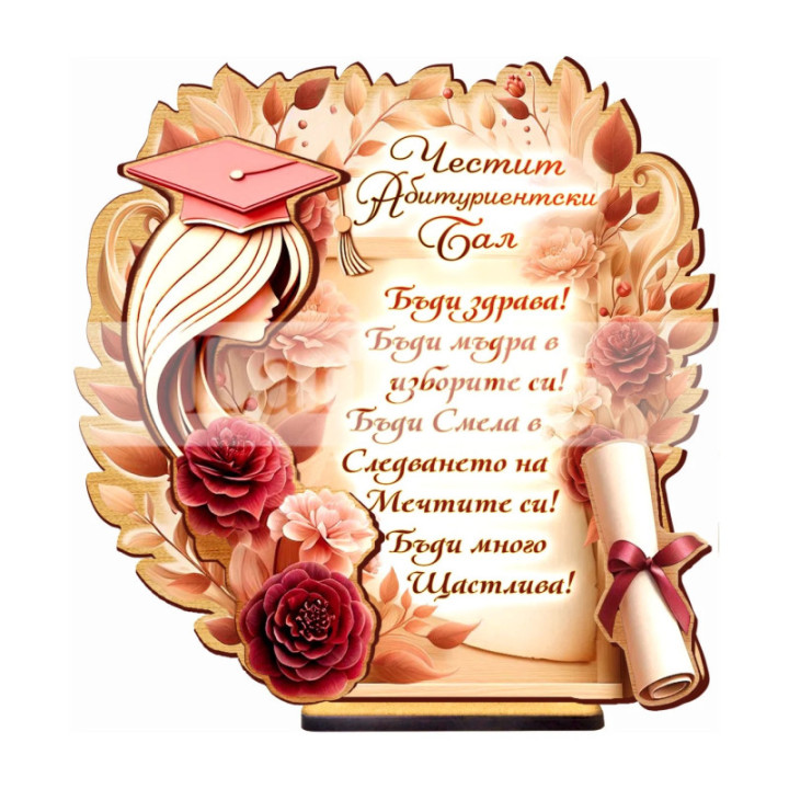 Поздравителен 3D дървен сувенир за абитуриентка - 0130