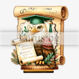 Поздравителен 3Д дървен сувенир за дипломиране - 12х12 см