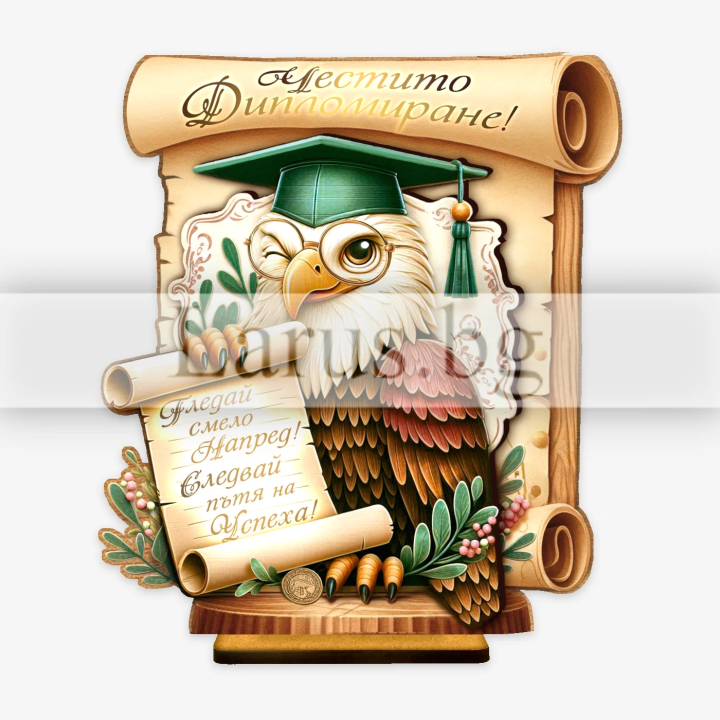 Поздравителен 3Д дървен сувенир за дипломиране - 12х12 см