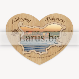 Магнитен сувенир Ахтопол - Дървено сърце с морски изглед