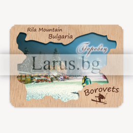 Дървен магнитен сувенир Боровец - Рила планина