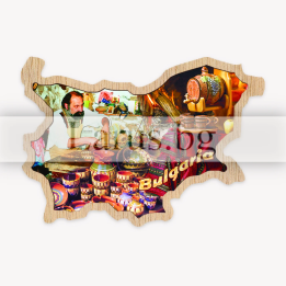 Дървен магнитен сувенир България - Карта и занаяти