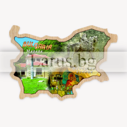 Дървен магнит с карта на България и Мадарския конник