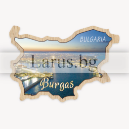 Дървен магнитен сувенир Бургас - Карта на България