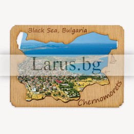 Магнитен сувенир Черноморец с дървена рамка - Карта на България