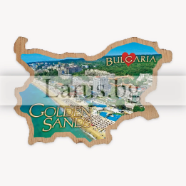 Магнитен сувенир Златни пясъци - дървена карта на България