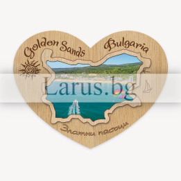 Магнитен сувенир Златни пясъци - дървена форма сърце