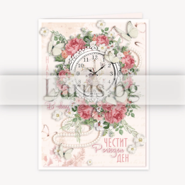 Луксозна картичка за рожден ден с цветя и Айфелова кула - PD-0826