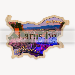 Дървен магнитен сувенир Пловдив - Карта на България