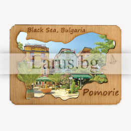 Магнитен сувенир Поморие с дървена рамка | Сувенири от България