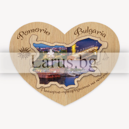 Магнитен сувенир Поморие - дървено сърце