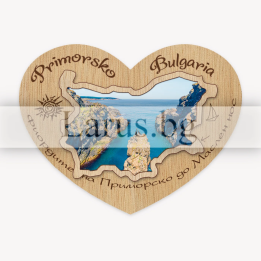 Дървен магнитен сувенир Приморско – Фиордите до Маслен нос
